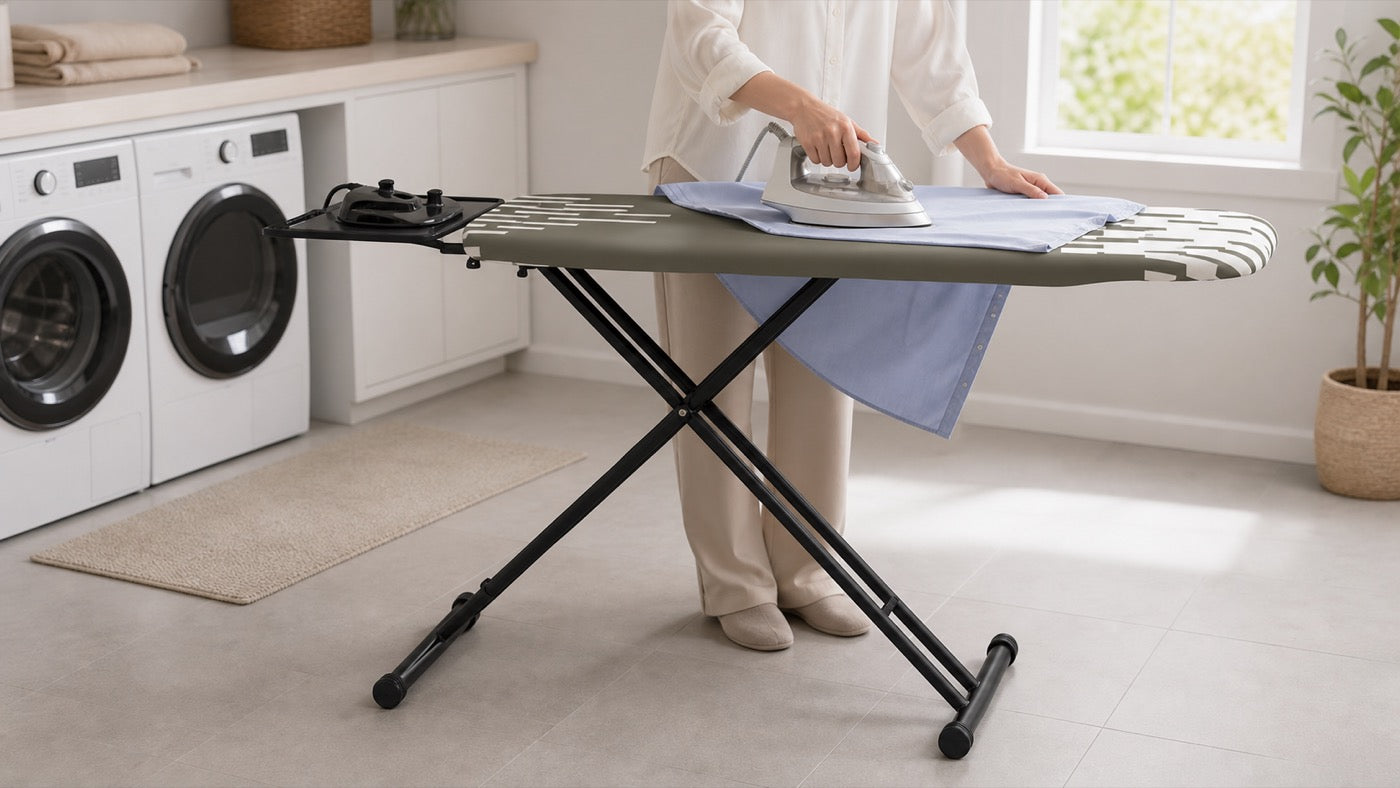 SLIETON extra large ironing board with a stable frame in a laundry room