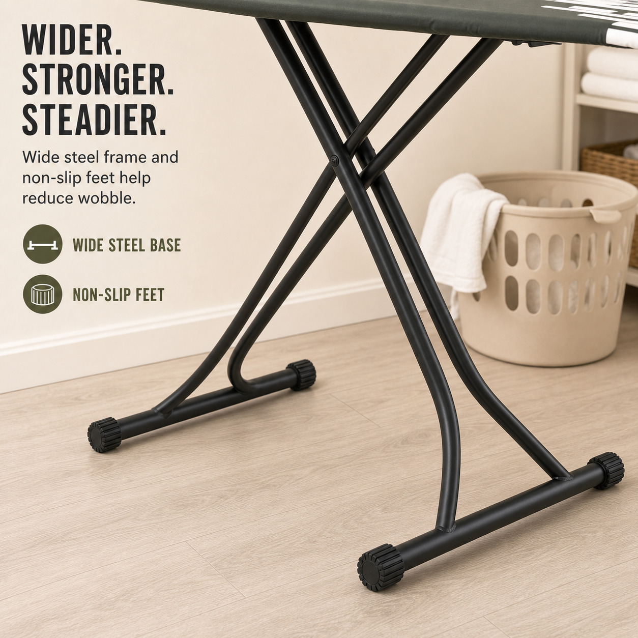 SLIETON wide steel ironing board frame with non-slip feet