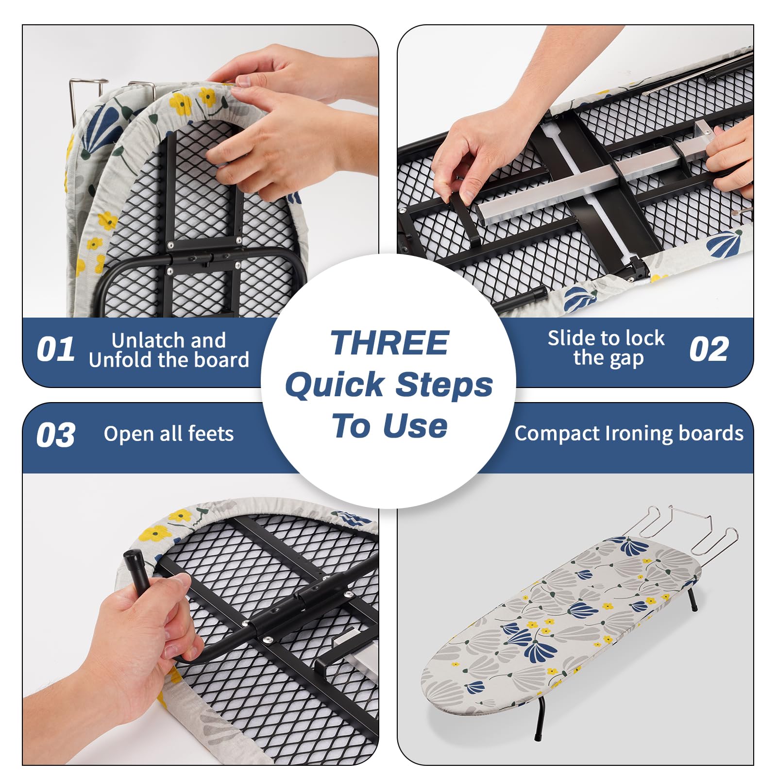 SLIETON Tabletop Ironing Board, Metal Mesh Panel, Floral Pattern Cover, Compact Folding Design, Heavy Duty Small Iron Board with Heat Resistant Cover 32" x12"