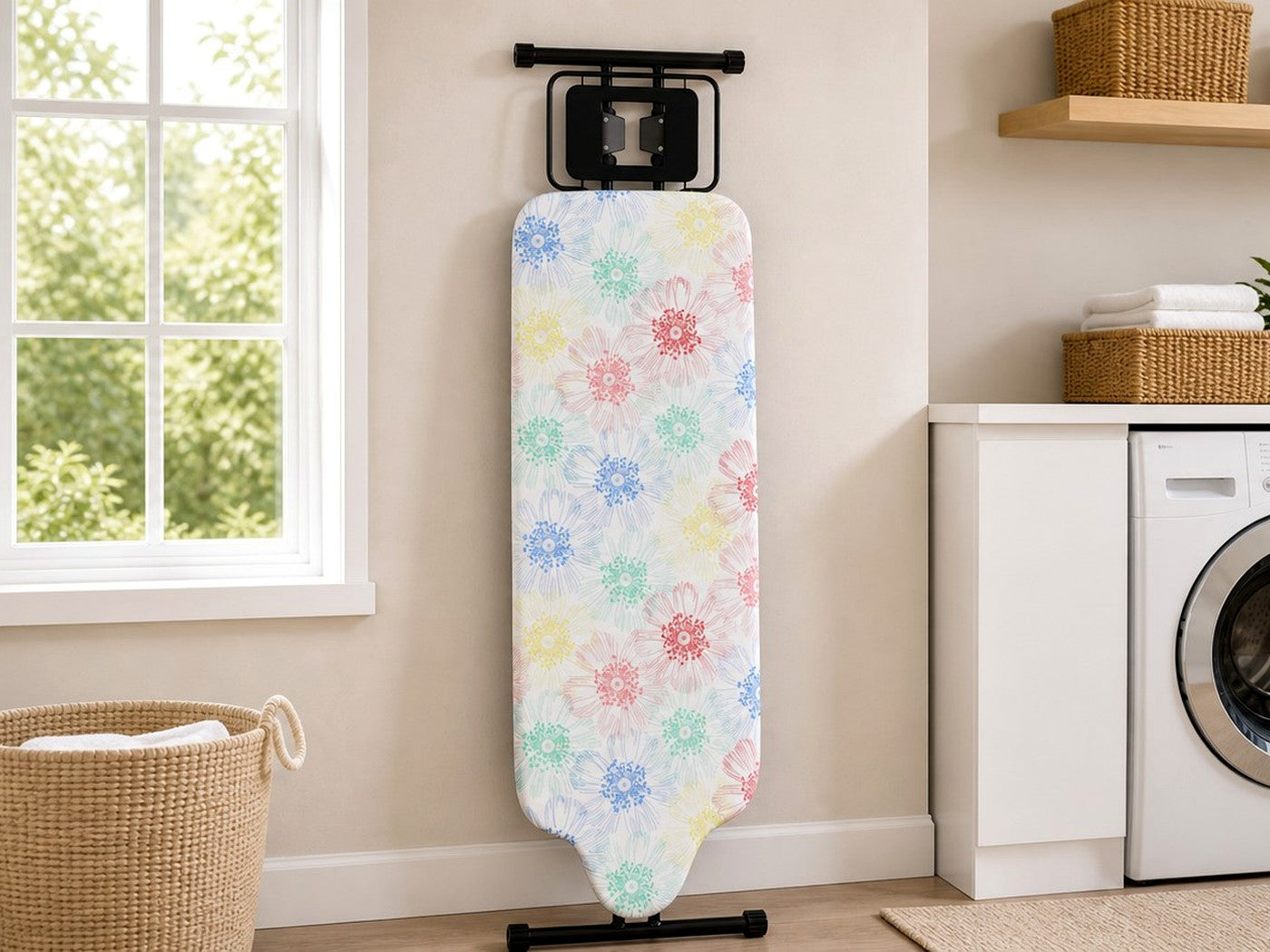 Slieton extra-large ironing board centered in a bright laundry room